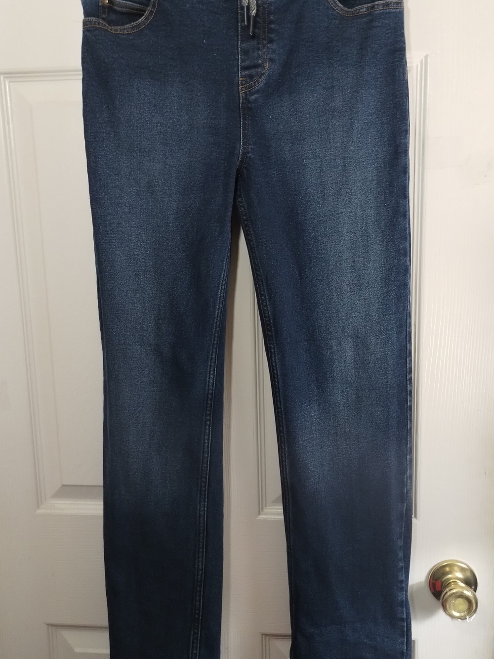 Lands' End Youth Pull-on Dark Blue Straight Leg Jeans With Drawstring Waist